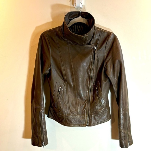 MACKAGE Sz S Kenya Aritzia Lamb’s Leather Zipper Snap Closure Moto Style Jacket - Picture 2 of 16